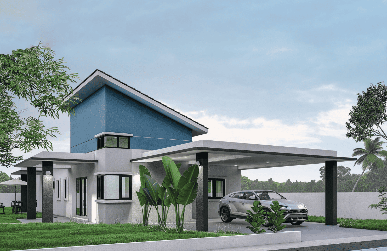 bungalow and car illustration