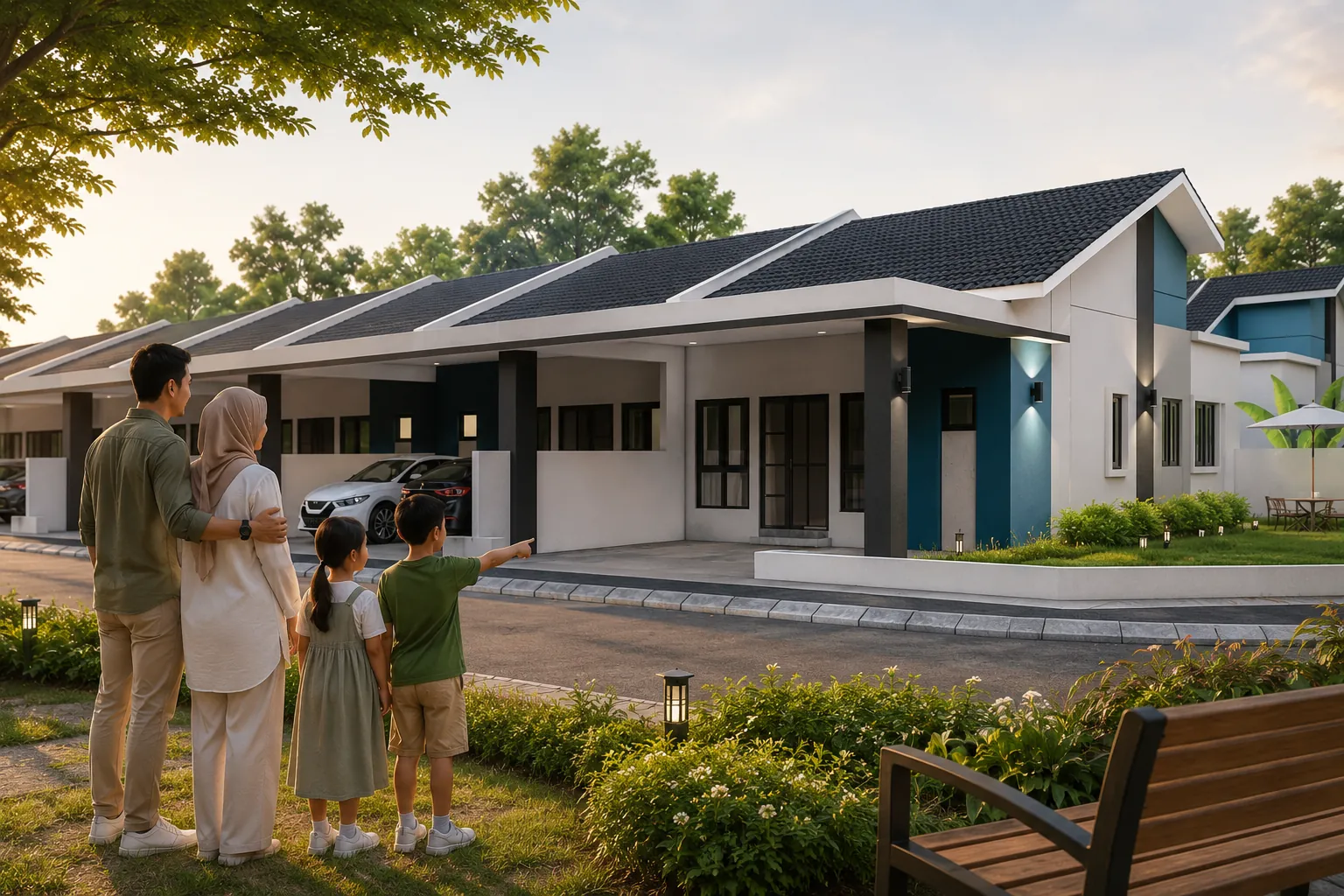 Family standing opposite to the house 
